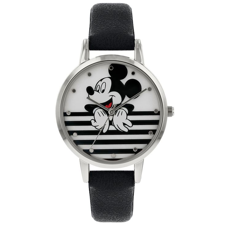 Disney Mickey Mouse Adults Black Leather Strap Watch