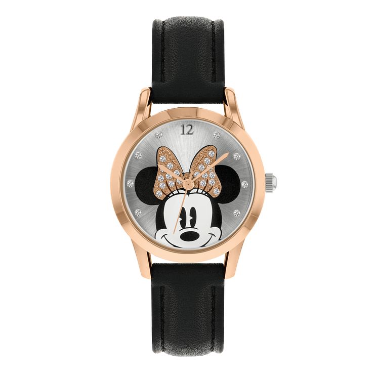 Disney Minnie Mouse Adults Black Pu Strap Watch