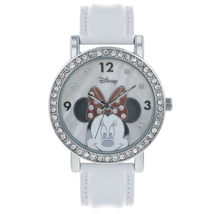 Disney Minnie Mouse Adults White Leather Strap Watch