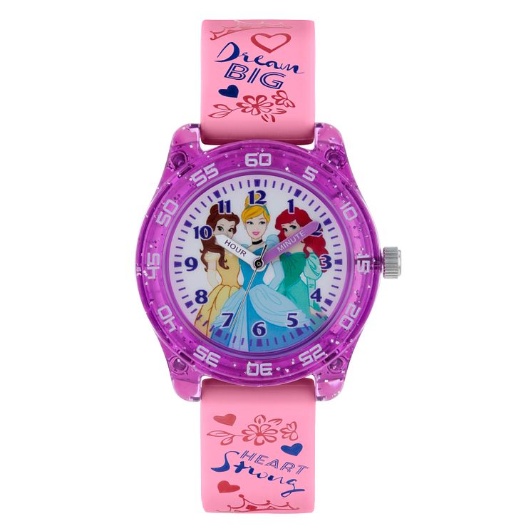 Disney Princess Purple Case Pink Strap Time Teacher Watch