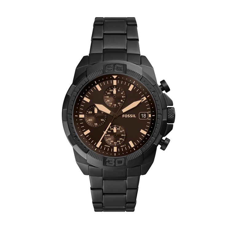 Fossil Bronson Mens Black Stainless Steel Bracelet Watch