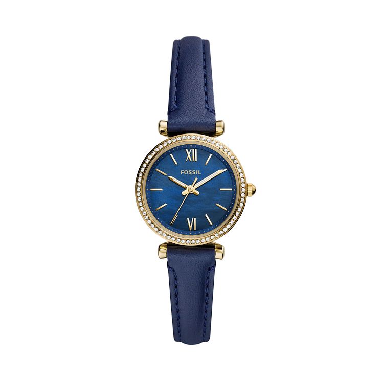 Fossil Carlie Mini Ladies Dark Blue Leather Strap Watch