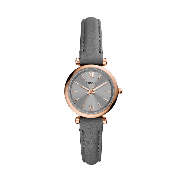 Fossil Carlie Mini Ladies Grey Leather Strap Watch