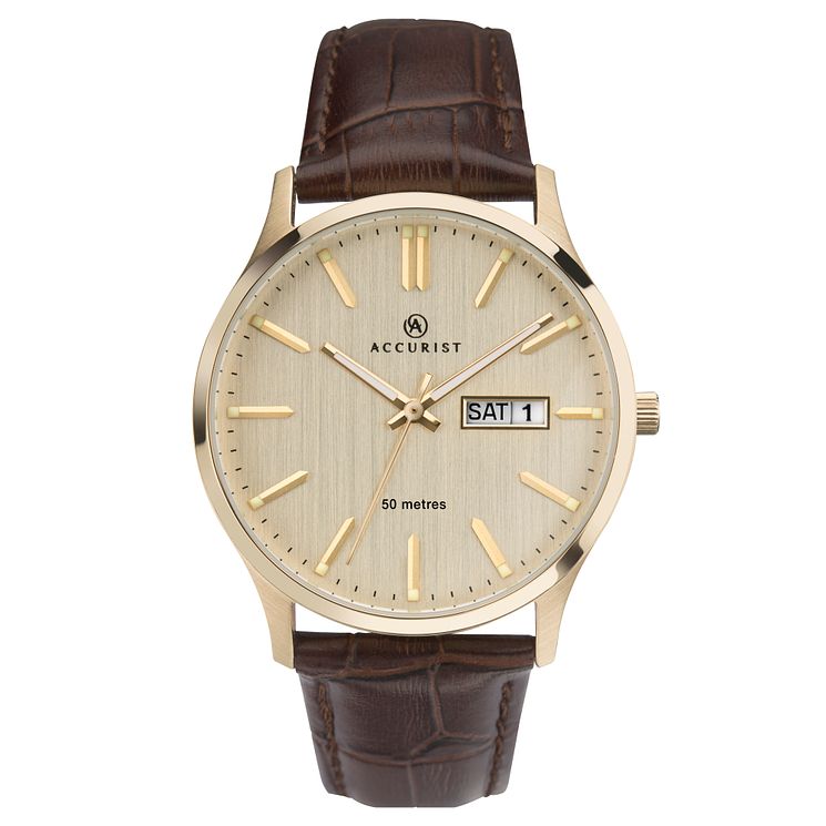 Accurist Mens Cream Dial Brown Leather Strap Watch