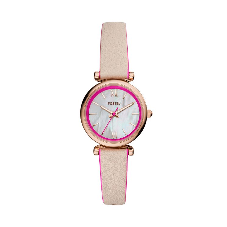 Fossil Ladies Carlie Nude Leather Strap Watch