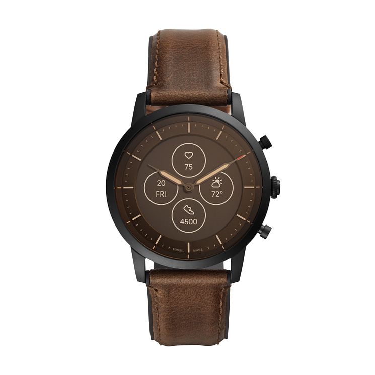 Fossil Mens Brown Leather Strap Hybrid Smartwatch