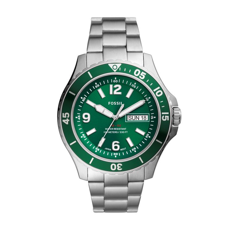 Fossil Mens Fb-02 Green Dial Stainless Steel Bracelet Watch