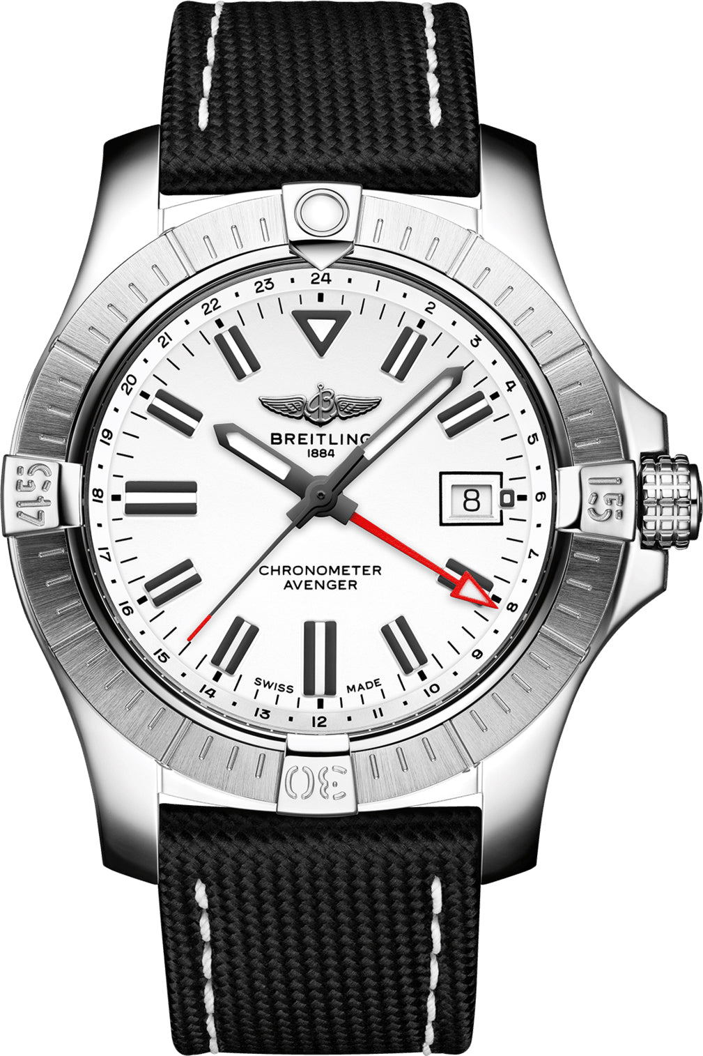 Breitling Watch Avenger Automatic Gmt 43 White Leather Anthracite Tang Type