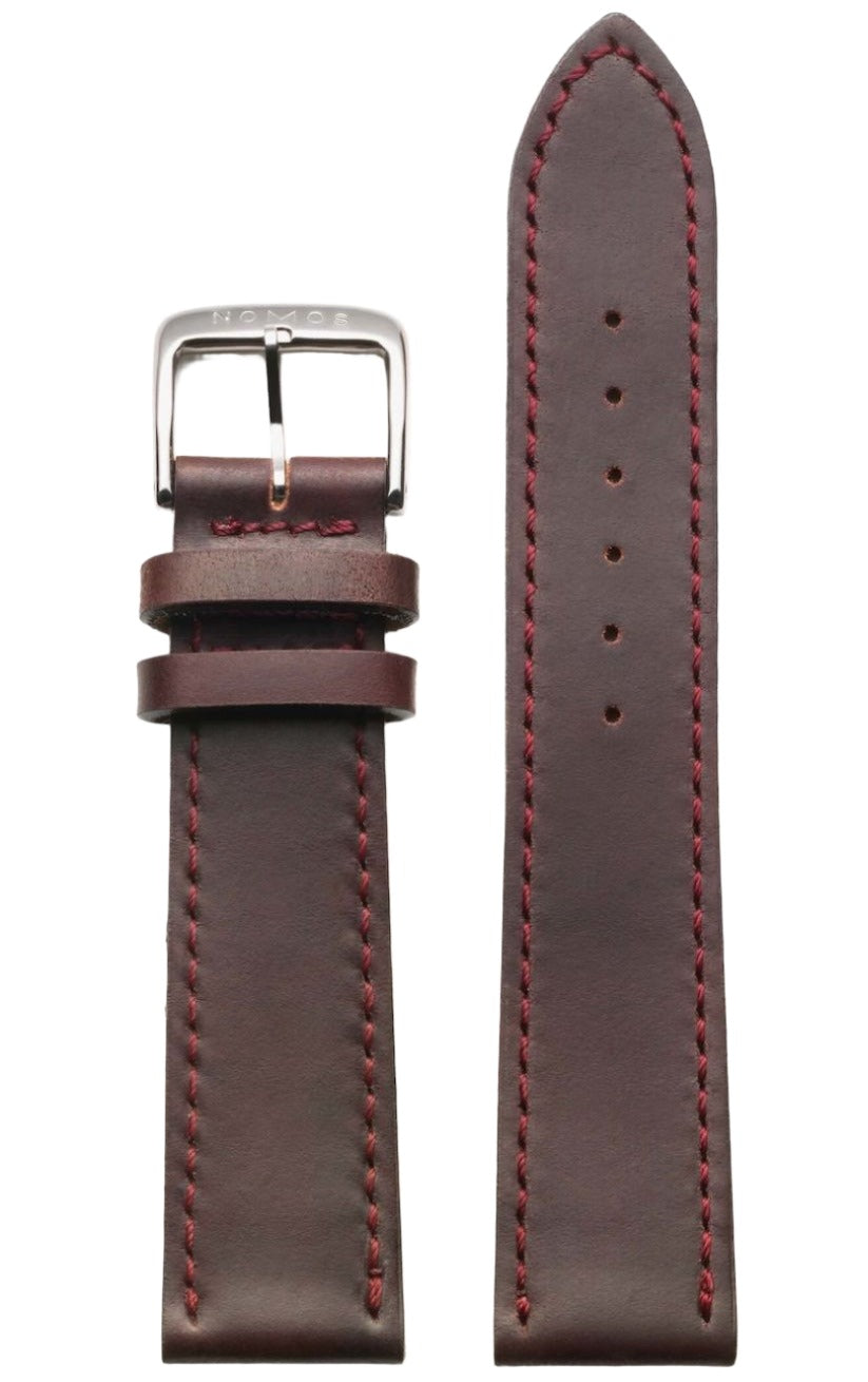 Nomos Glashutte Strap Horween Genuine Shell Cordovan Brown Red Stitch 20 Mm Short