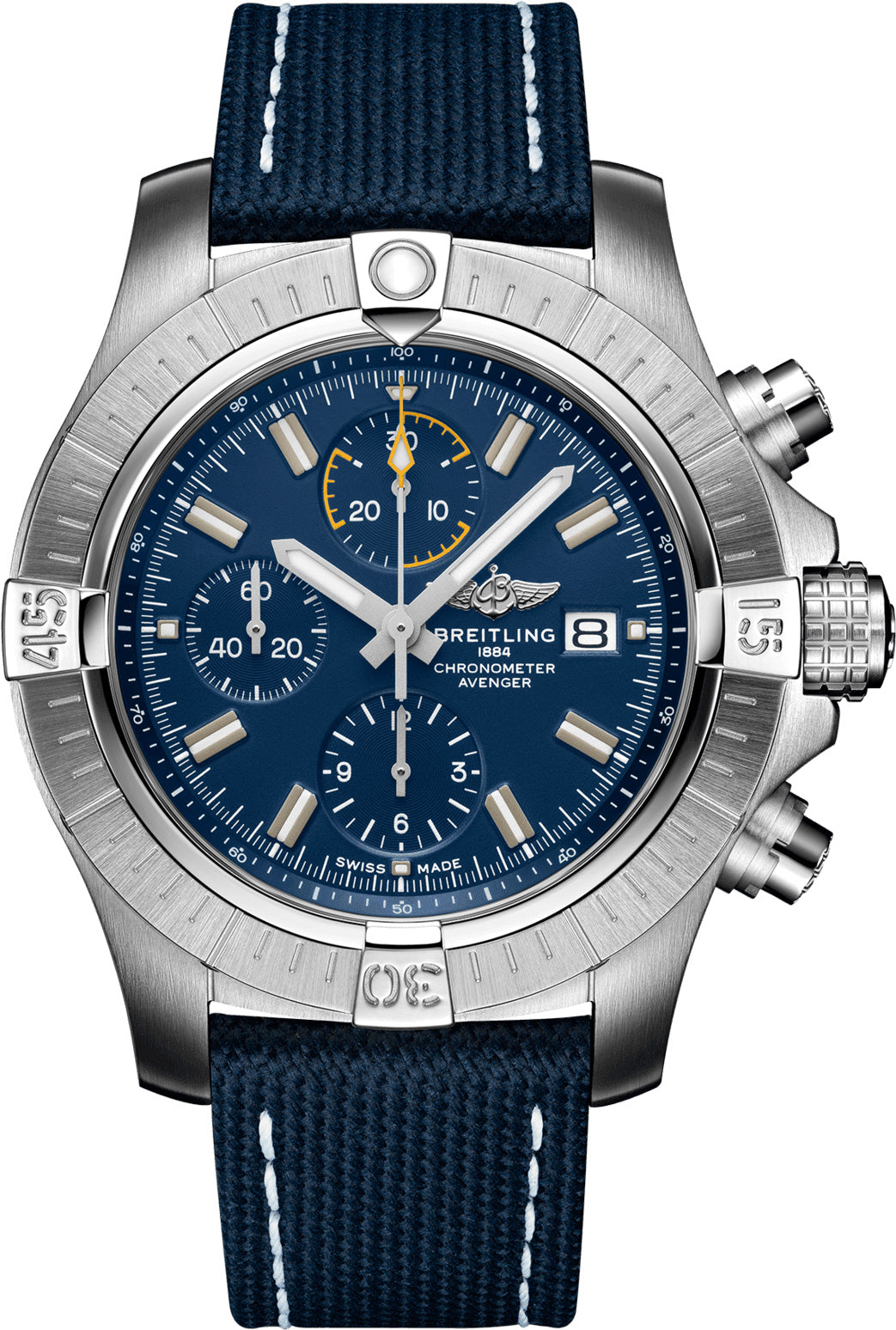 Breitling Watch Avenger Chronograph 45 Blue Leather Folding Clasp