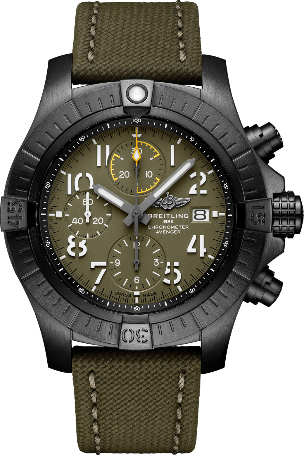 Breitling Watch Avenger Chronograph 45 Night Mission Khaki Green Tang Type