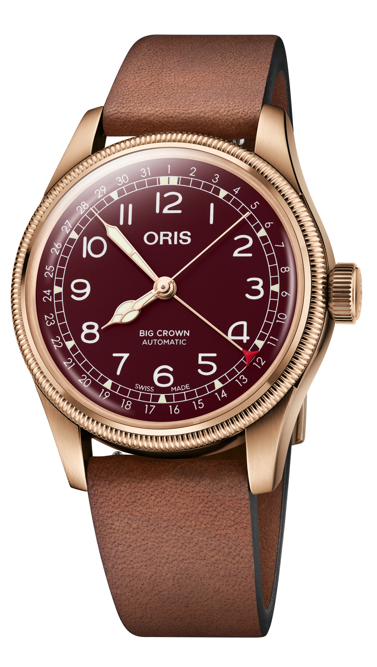 Oris Big Crown Pointer Date Bronze Leather Red