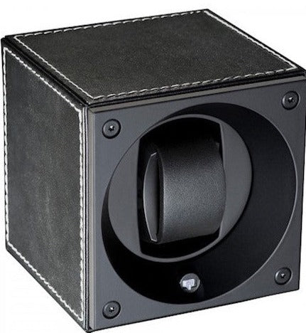 Swiss Kubik Watch Winder Single Black Leather With White Stitches