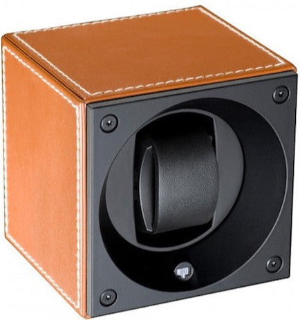 Swiss Kubik Watch Winder Single Cognac Leather With White Stitches