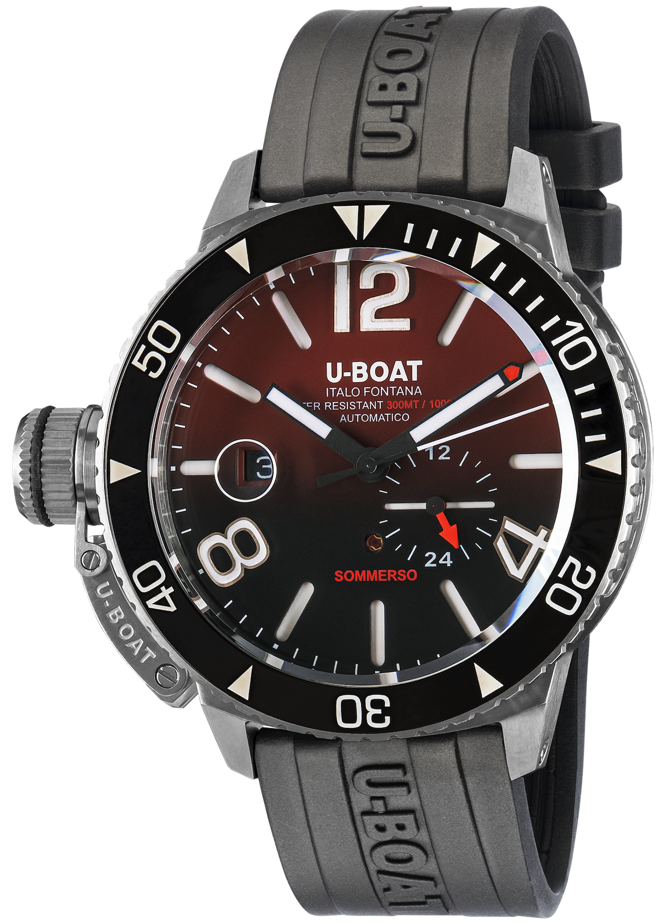 U-boat Sommerso Ghiera Ceramica Nera Quadrante Bordeaux