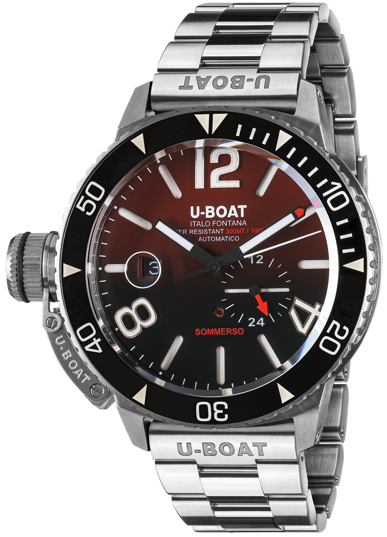 U-boat Sommerso Ghiera Ceramica Nera Quadrante Bordeaux Bracelet