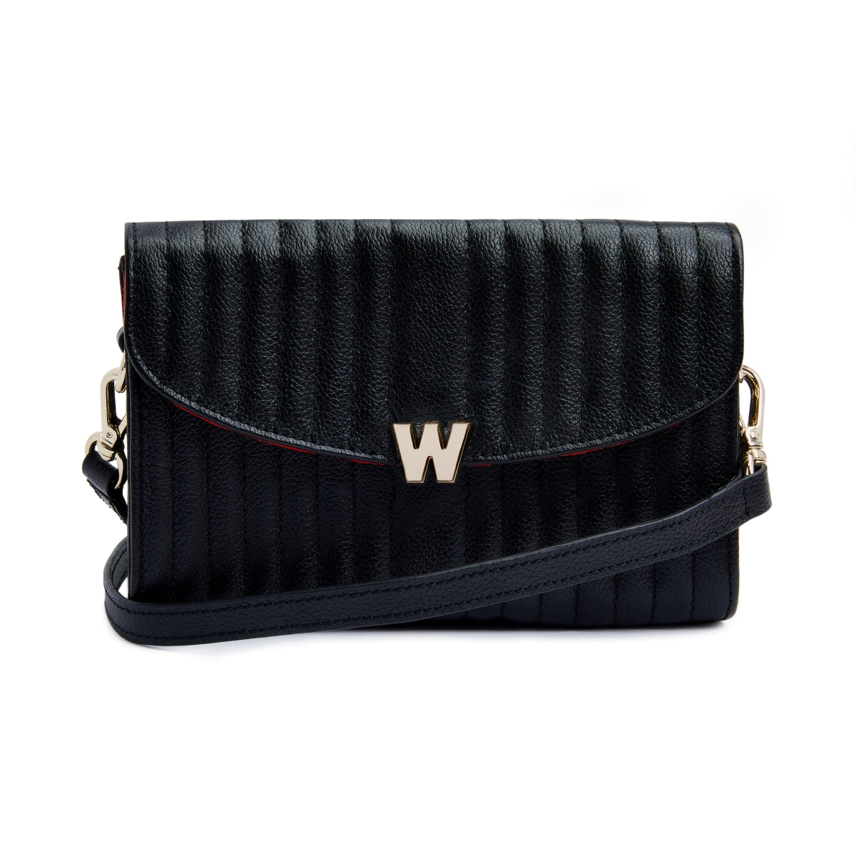 Wolf Mimi Collection Leather Black Crossbody Bag With Wristlet - Black