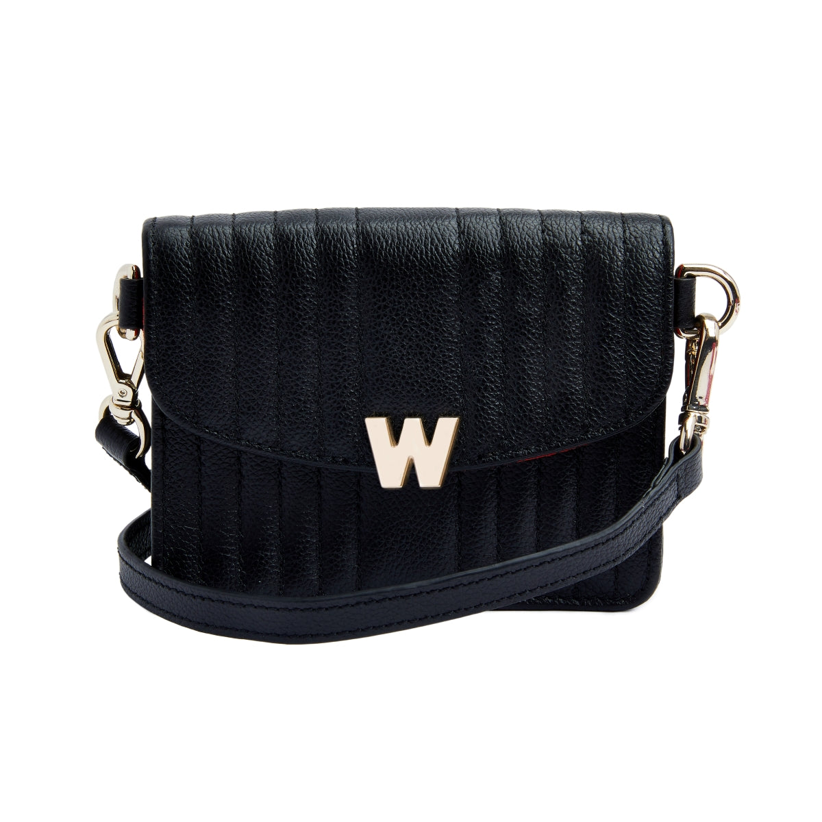 Wolf Mimi Collection Leather Black Mini Bag With Wristlet And Lanyard - Black