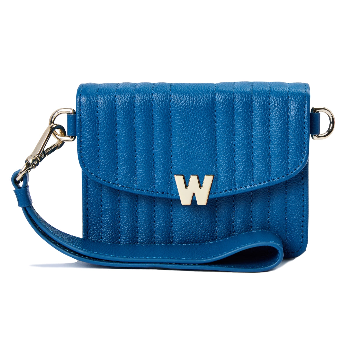 Wolf Mimi Collection Leather Blue Mini Bag With Wristlet And Lanyard - Blue