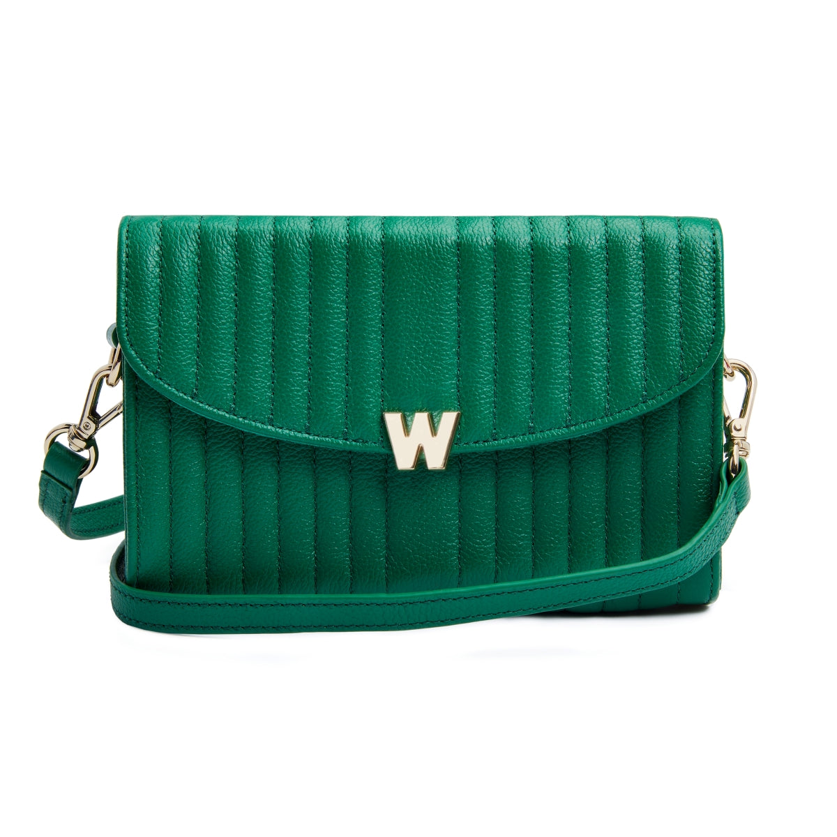 Wolf Mimi Collection Leather Green Crossbody Bag With Wristlet And Lanyard - Green