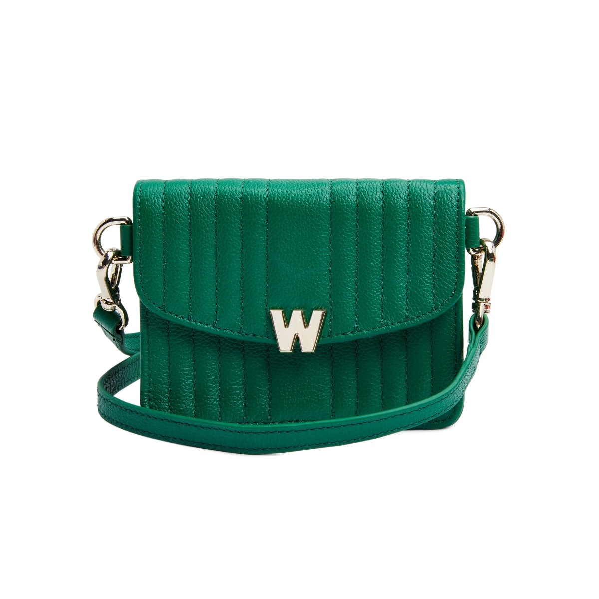 Wolf Mimi Collection Leather Green Mini Bag With Wristlet And Lanyard - Green