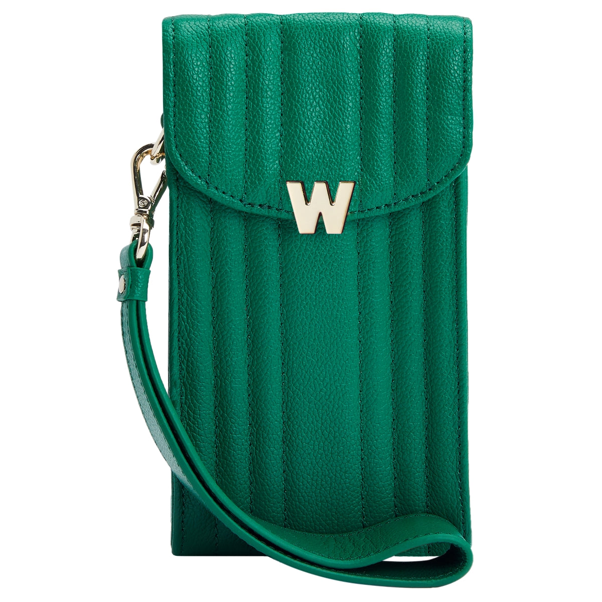 Wolf Mimi Collection Leather Green Phone Case With Wristlet And Lanyard - Green