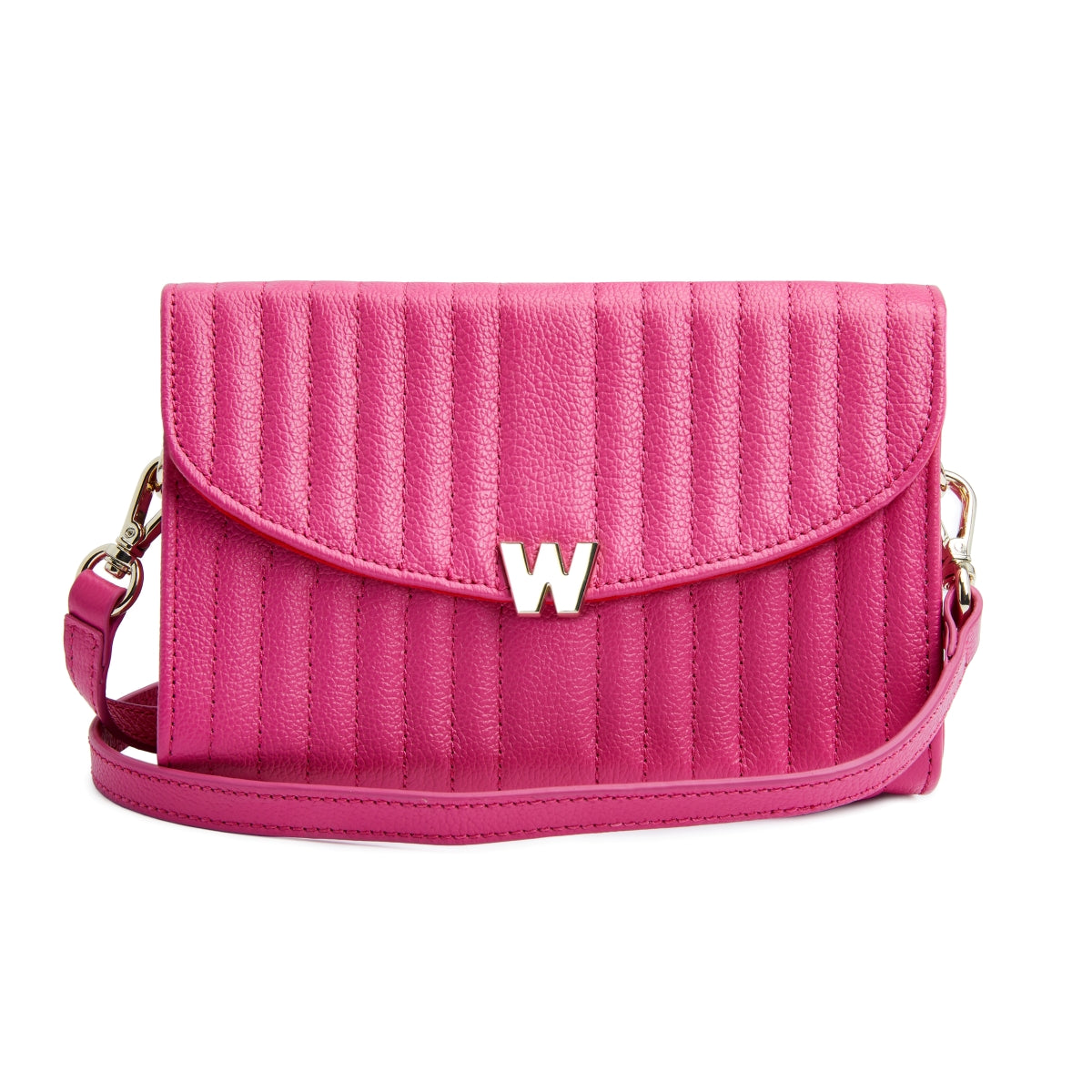 Wolf Mimi Collection Leather Pink Crossbody Bag With Wristlet And Lanyard - Pink