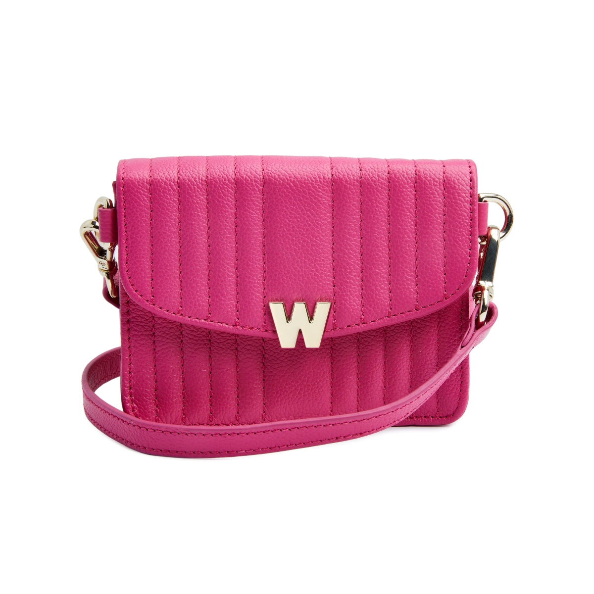 Wolf Mimi Collection Leather Pink Mini Bag With Wristlet And Lanyard - Pink