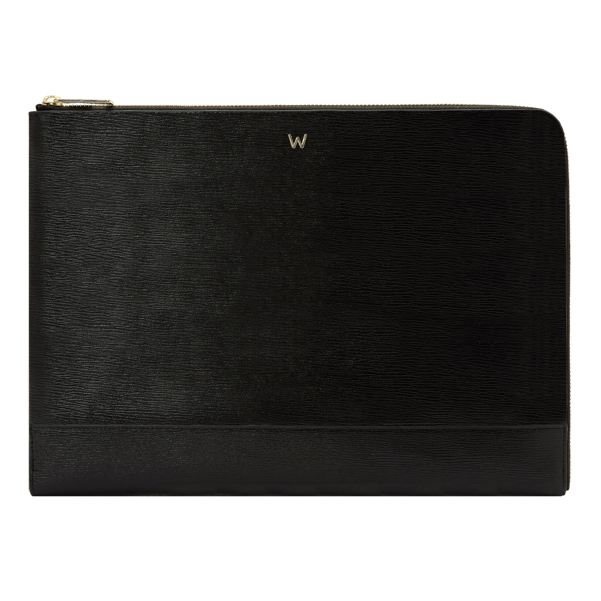 Wolf W Collection Leather Black Laptop Sleeve - Black