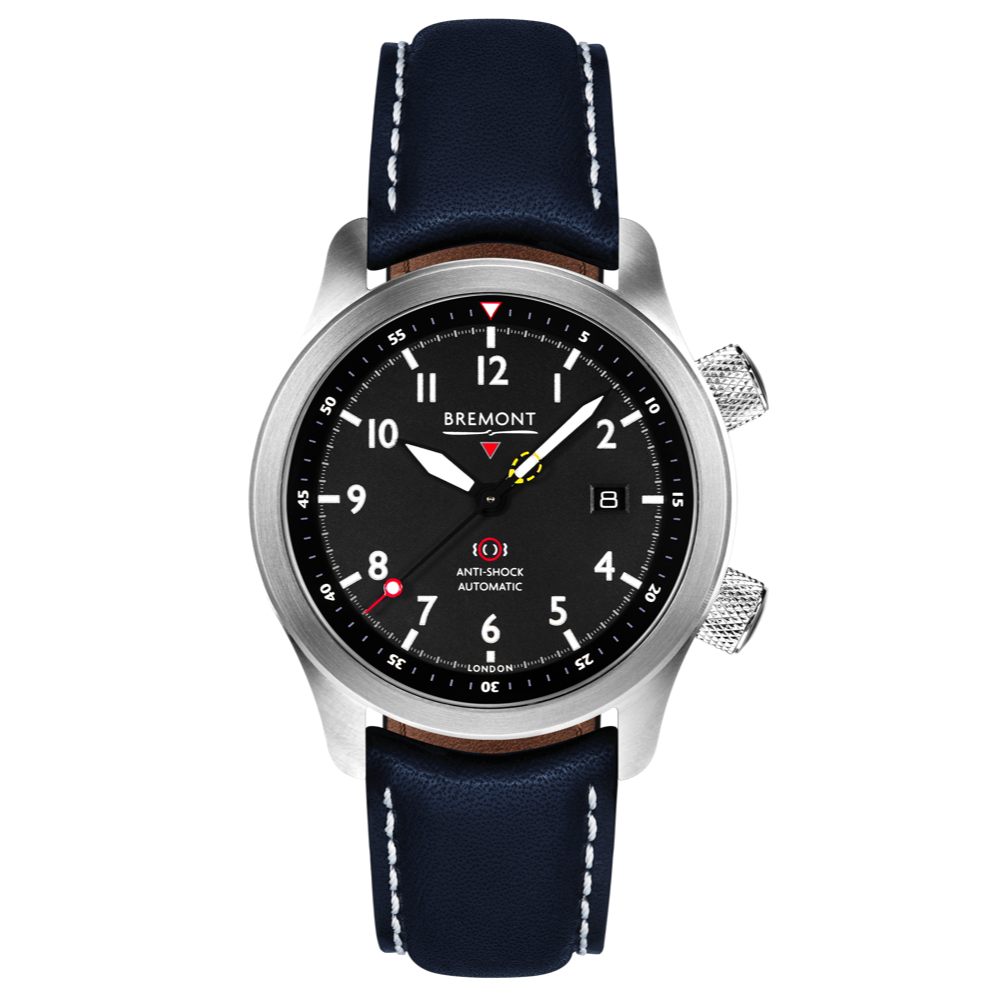 Bremont Watch Mbii Custom Stainless Steel Black Dial With Blue BarrelandClosed Case Back
