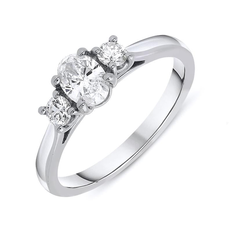 Platinum 0.58ct Diamond Oval Cut Trilogy Ring - Platinum