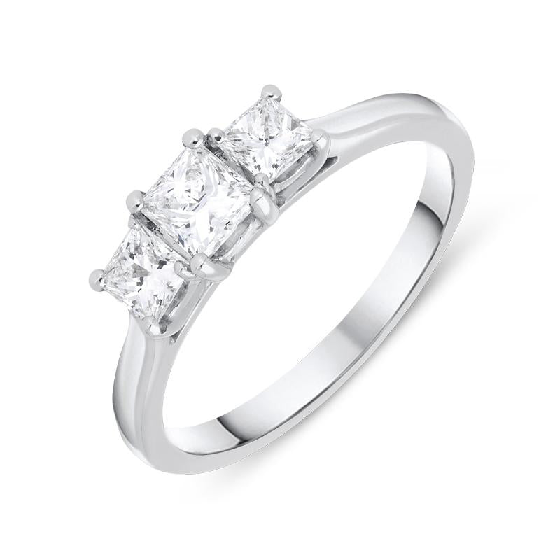 Platinum 0.77ct Diamond Princess Cut Trilogy Ring - Option1 Value Platinum