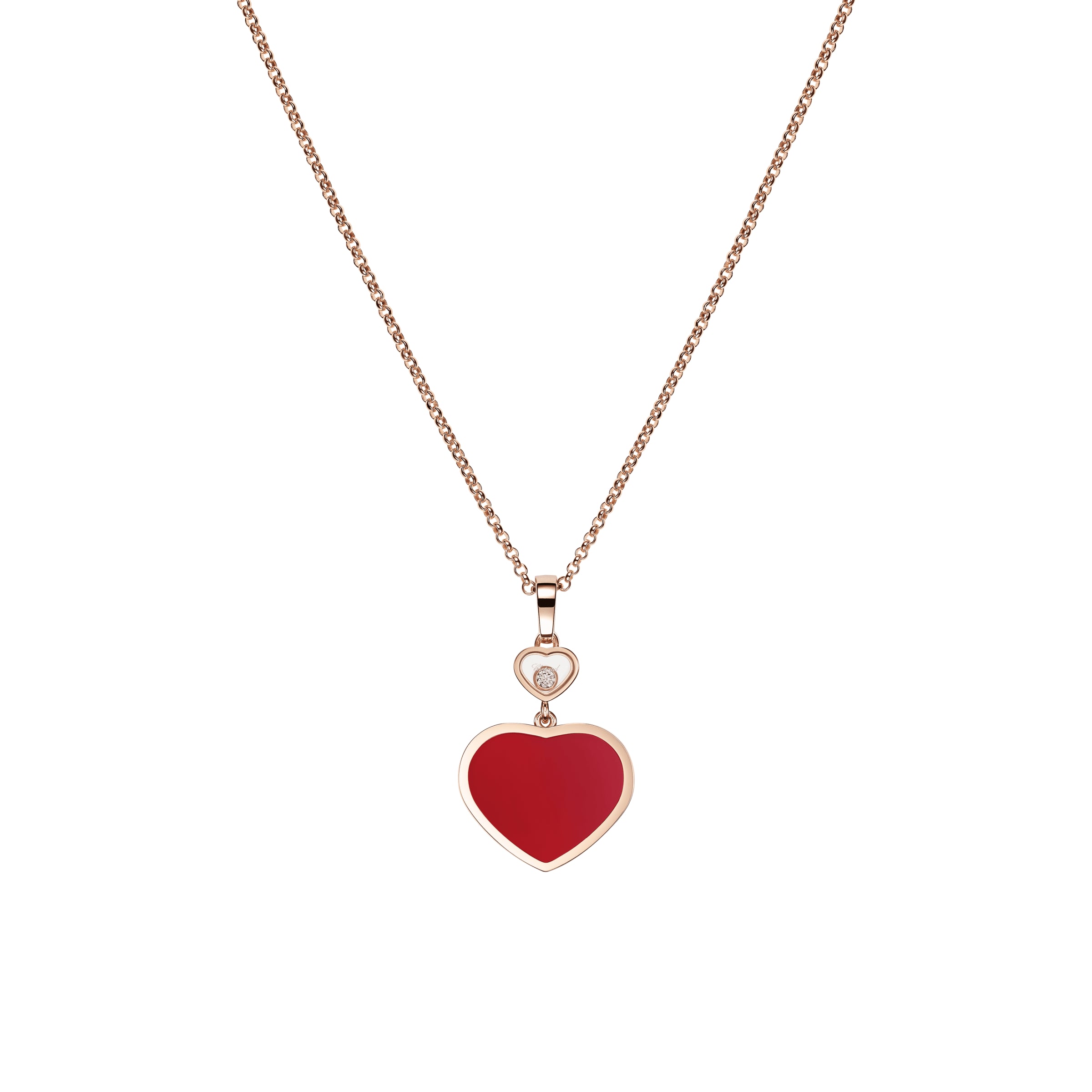 Chopard Happy Hearts 18ct Rose Gold 0.05ct Diamond Carnelian Pendant