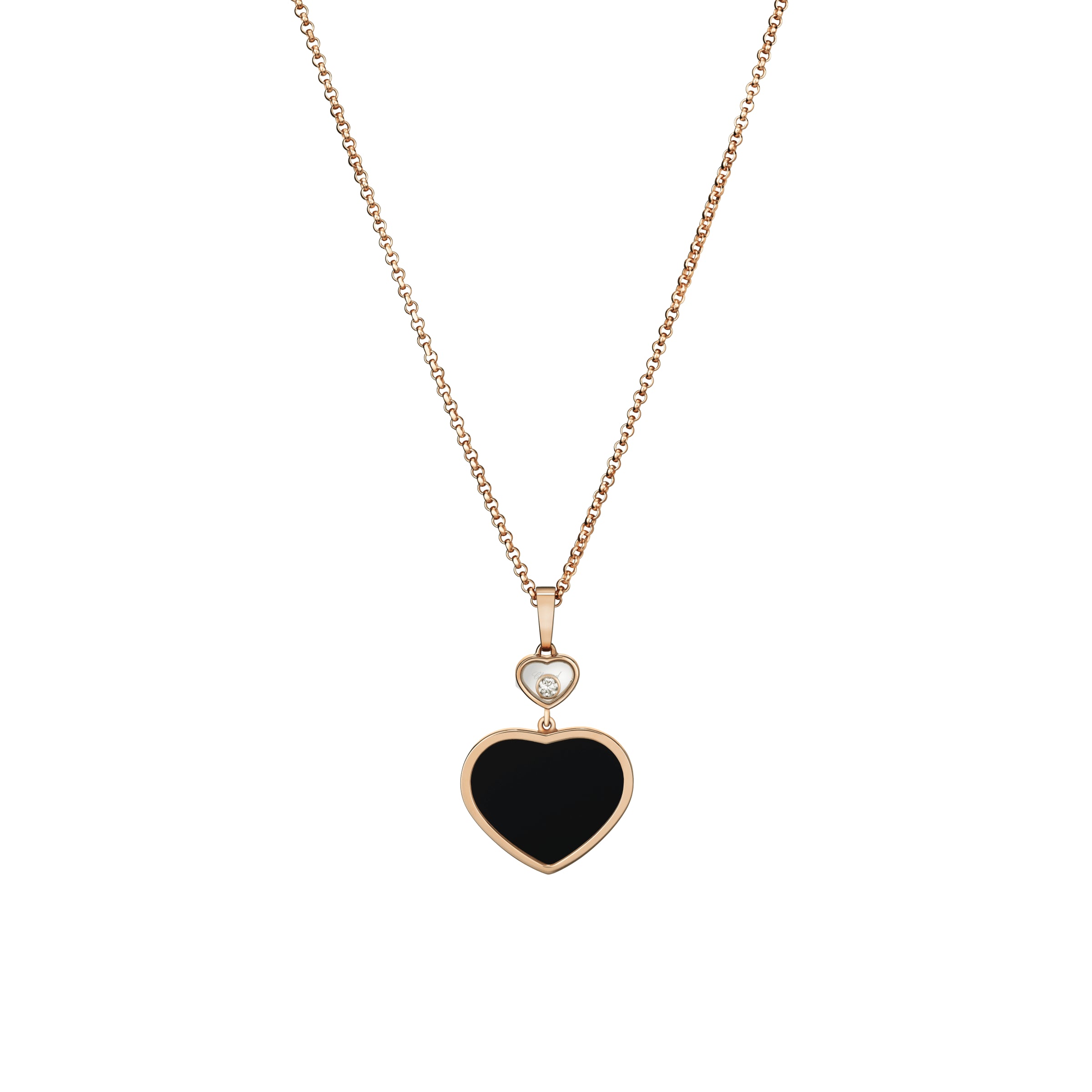 Chopard Happy Hearts 18ct Rose Gold 0.05ct Diamond Onyx Pendant