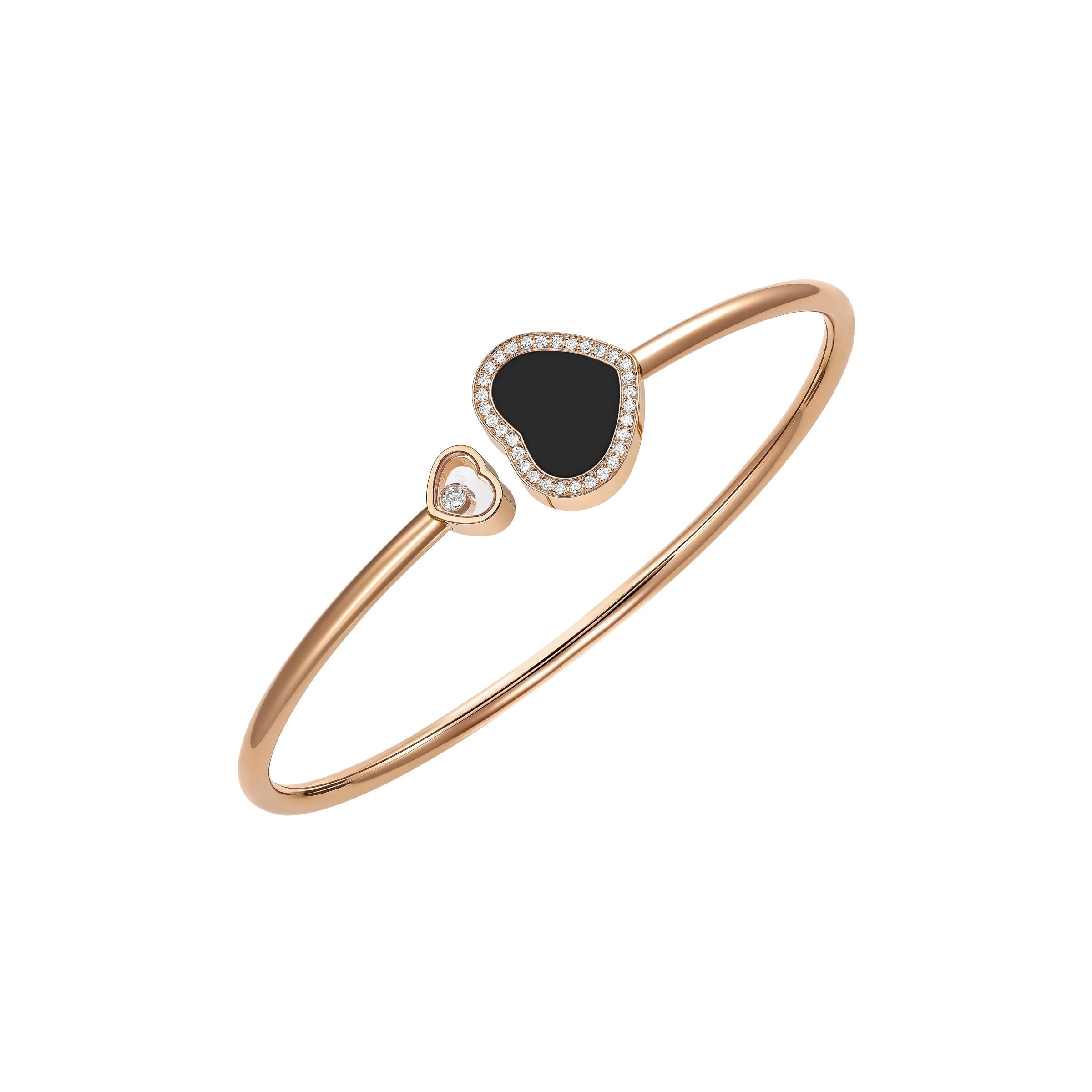 Chopard Happy Hearts 18ct Rose Gold 0.19ct Diamond Onyx Bangle - L