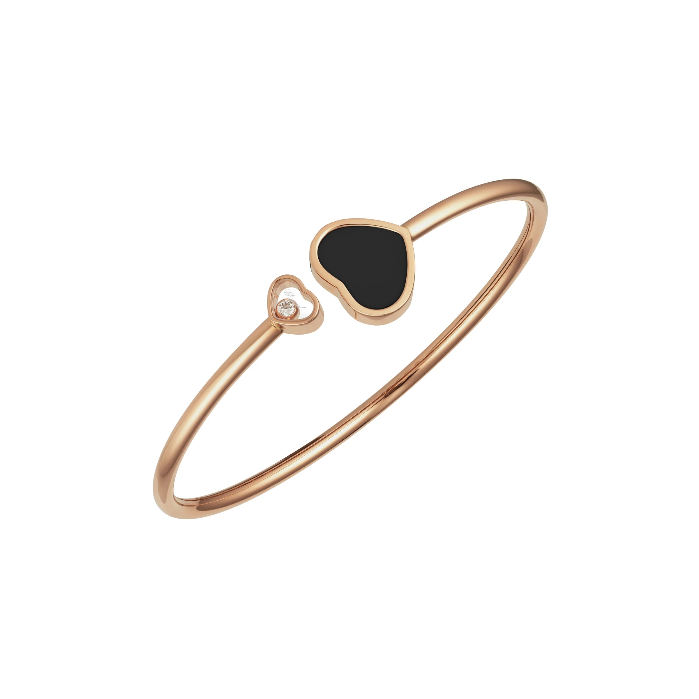 Chopard Happy Hearts 18ct Rose Gold Diamond Onyx Bangle - M