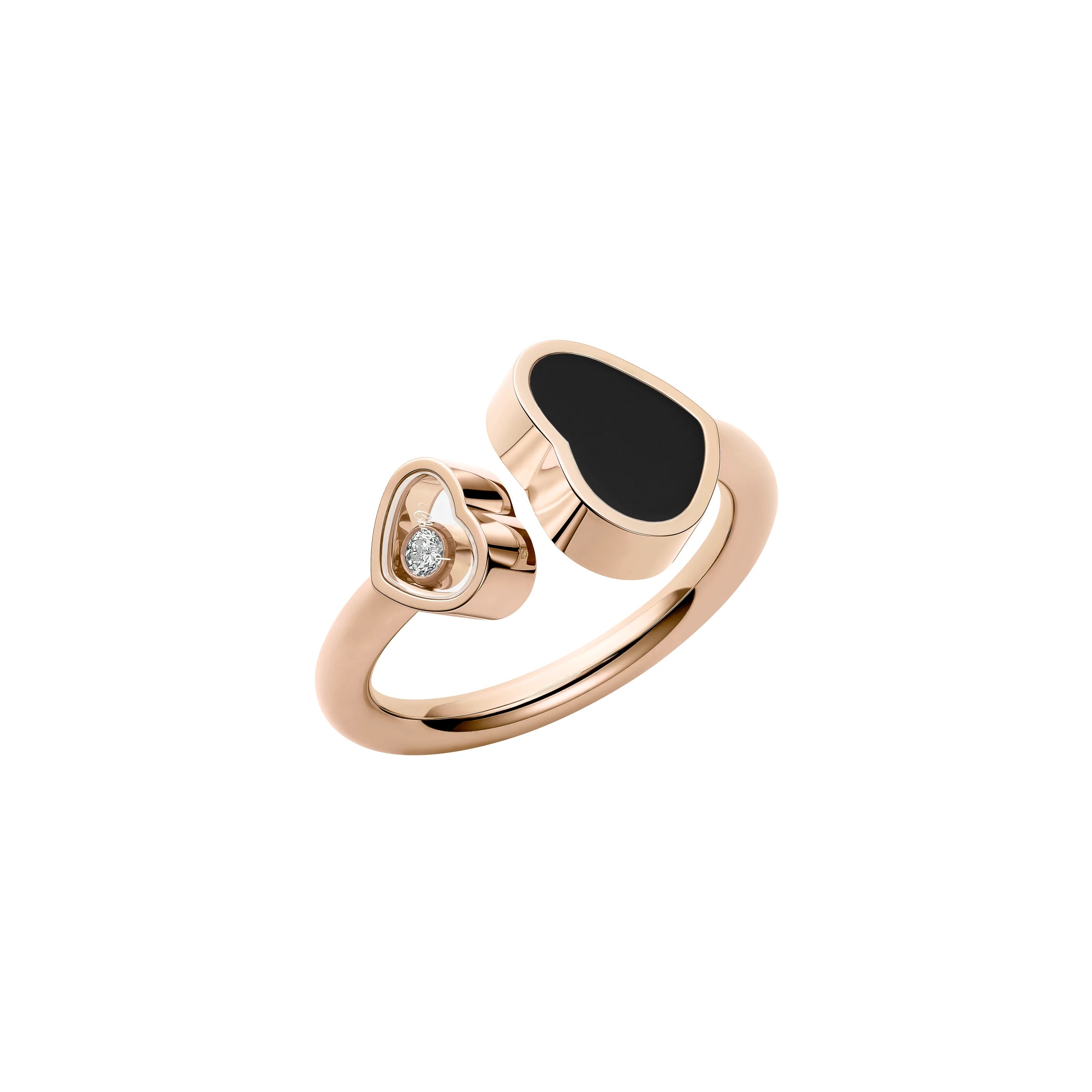 Chopard Happy Hearts 18ct Rose Gold Diamond Onyx Ring - 51