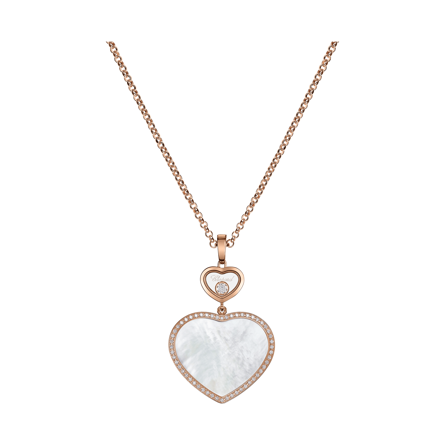 Chopard Happy Hearts 18ct Rose Gold Mother Of Pearl 0.32ct Diamond Necklace