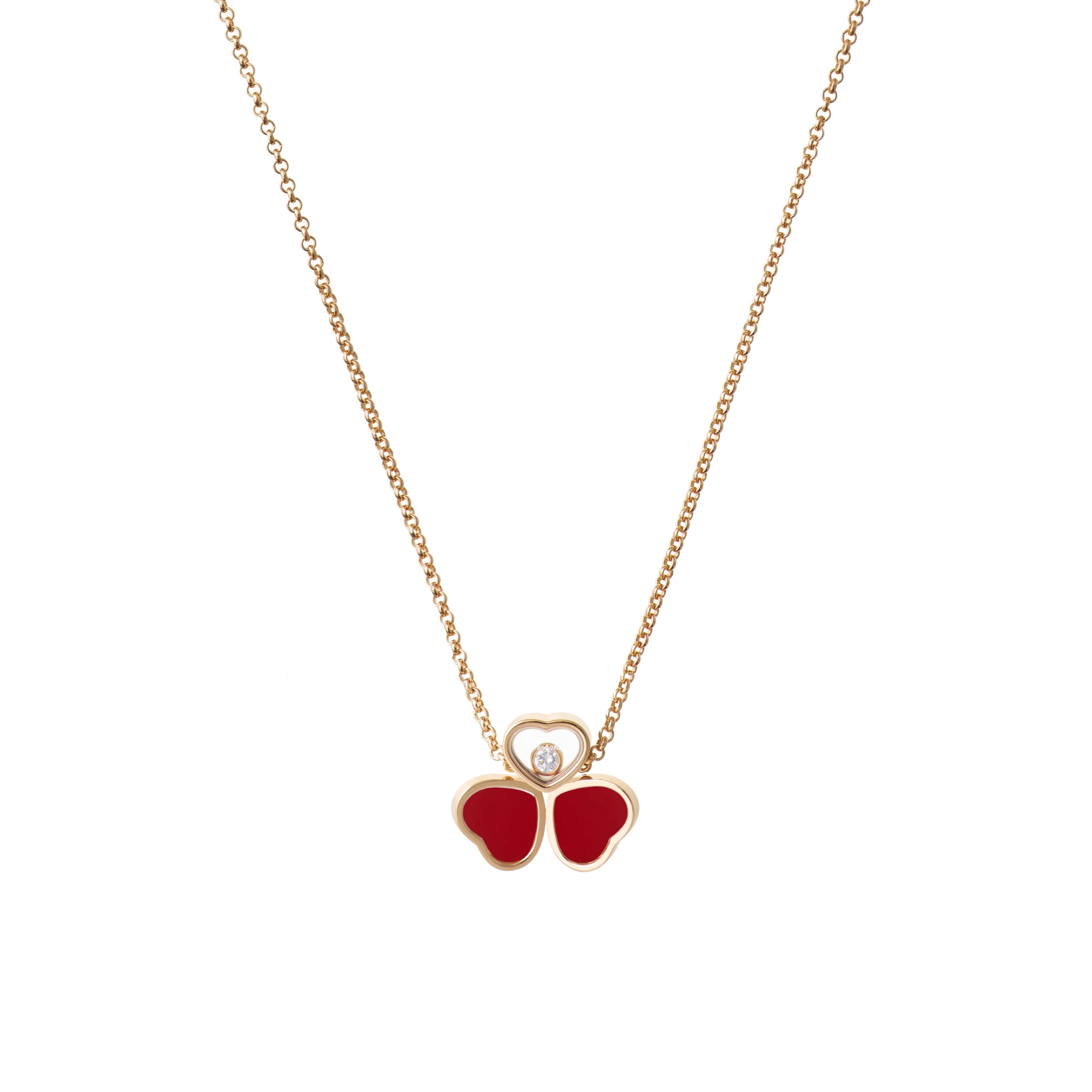 Chopard Happy Hearts Wings 18ct Rose Gold Red Stone Necklace