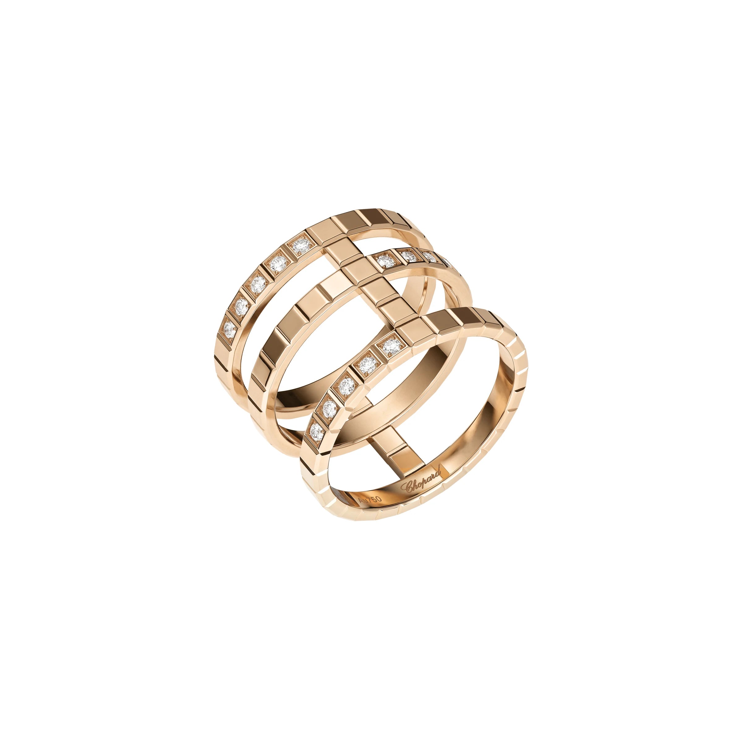 Chopard Ice Cube 18ct Rose Gold Diamond Triple Ring - 50