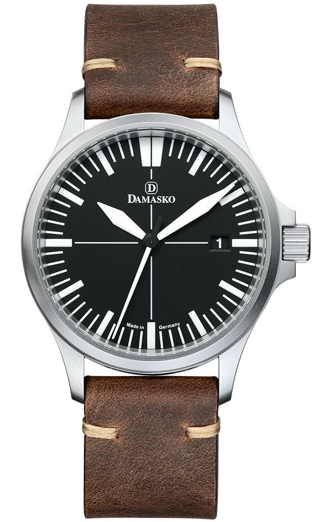 Damasko Watch Dk 32 Black Vintage Mocha Leather Pin