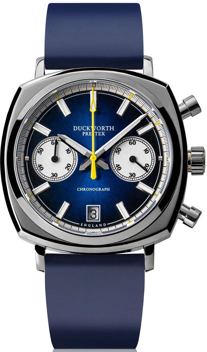 Duckworth Prestex Watch Chronograph 42 Blue Sunburst Blue Rubber Limited Edition