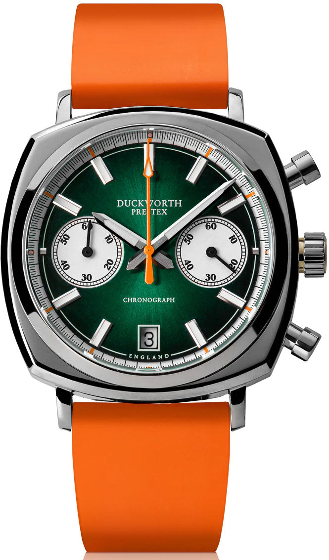 Duckworth Prestex Watch Chronograph 42 Green Sunburst Orange Rubber Limited Edition