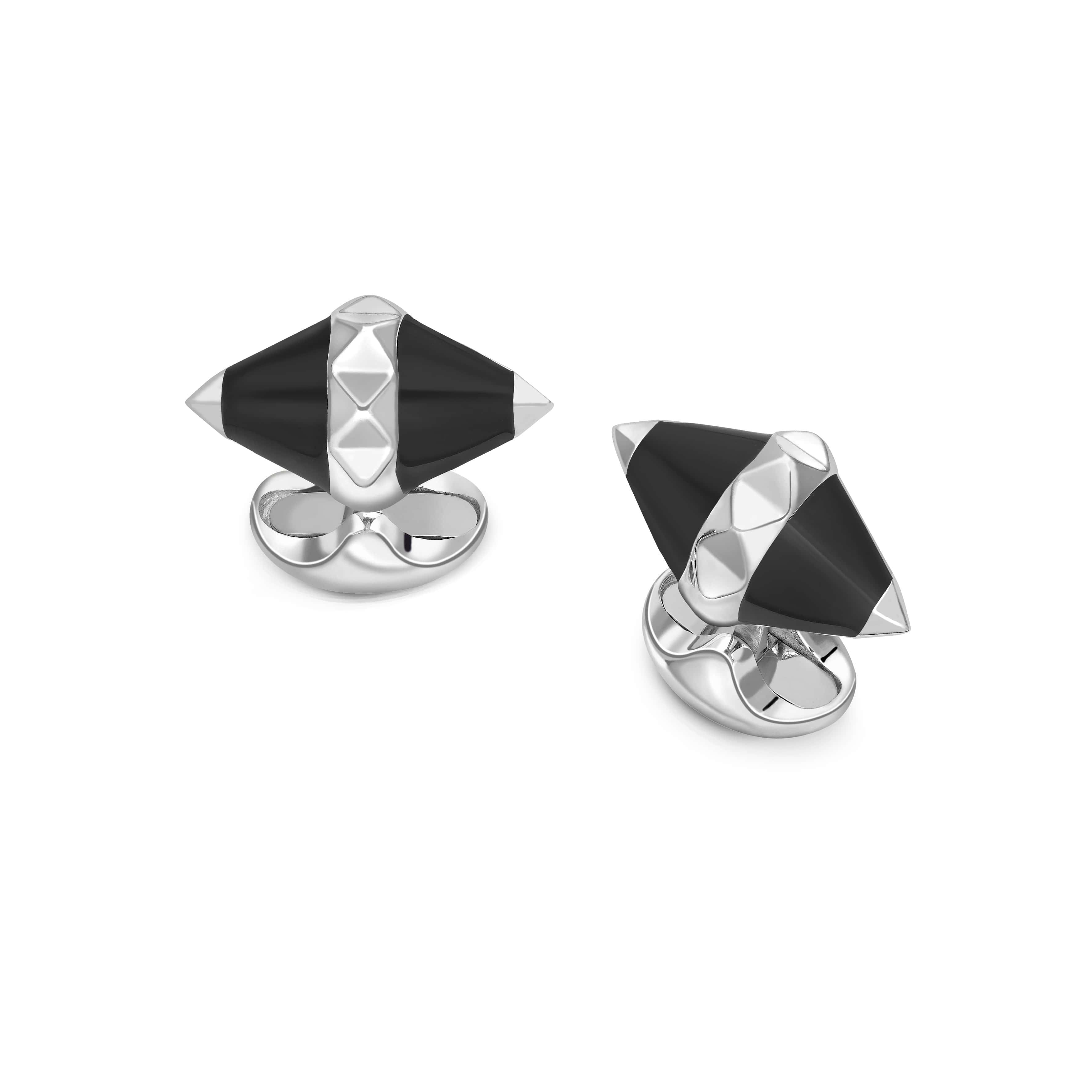 Deakin & Francis Cufflinks Sterling Silver Black Enamel Pyramid Detail - Silver