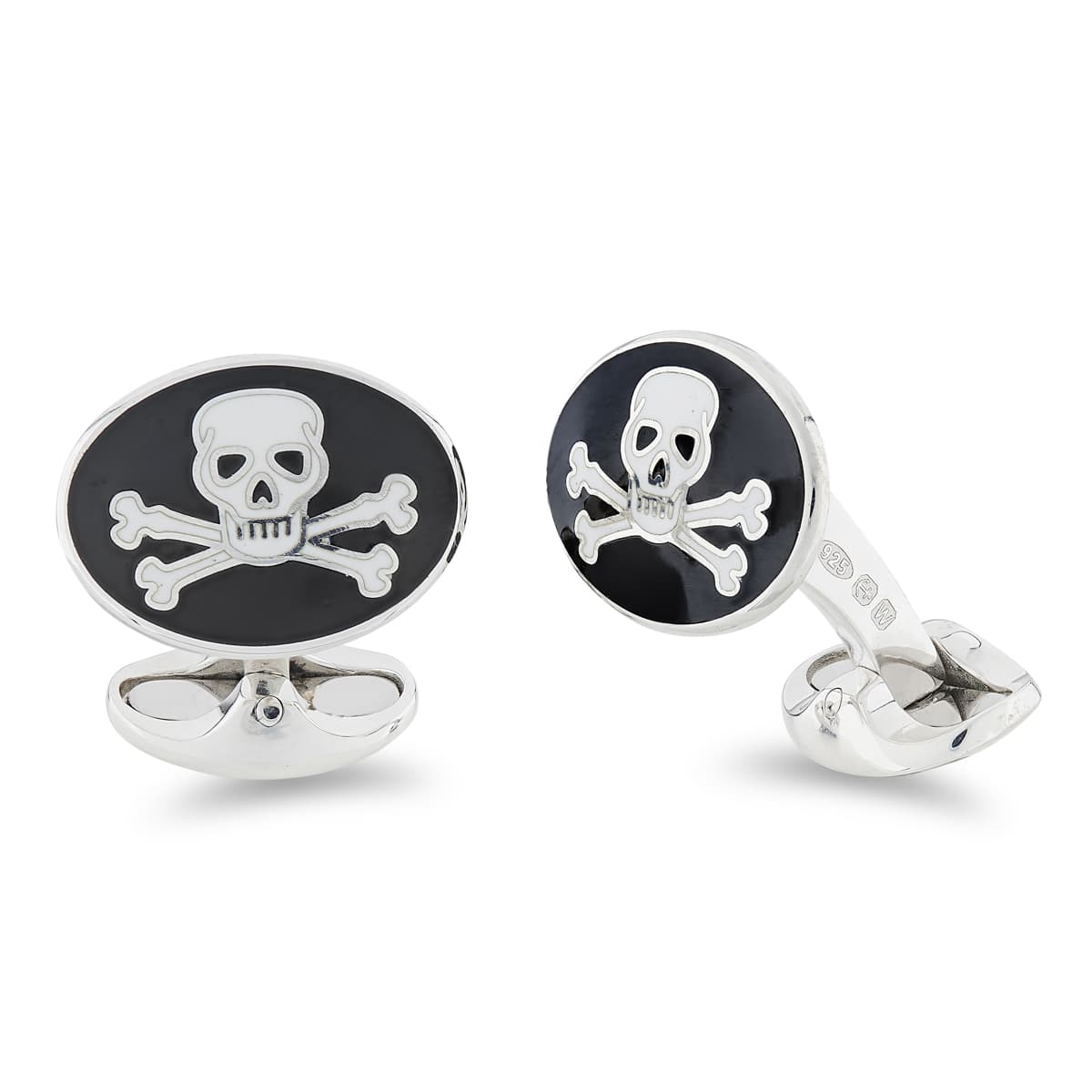 Deakin & Francis Cufflinks Sterling Silver Black Enamel Skull And Cross Bones - Silver