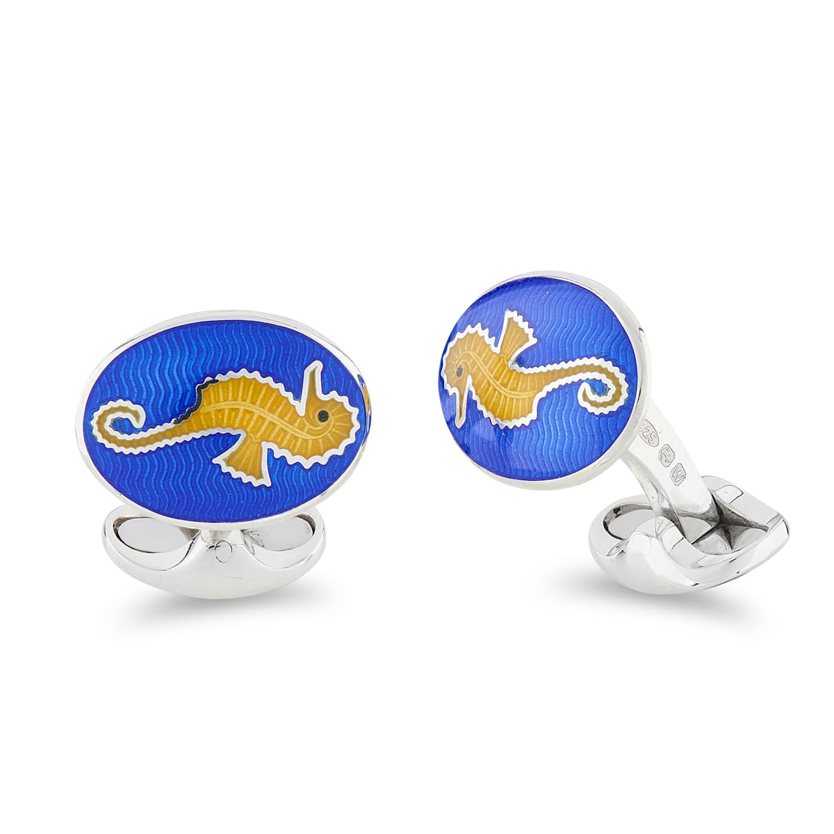 Deakin & Francis Cufflinks Sterling Silver Blue And Yellow Enamel Seahorse - Silver