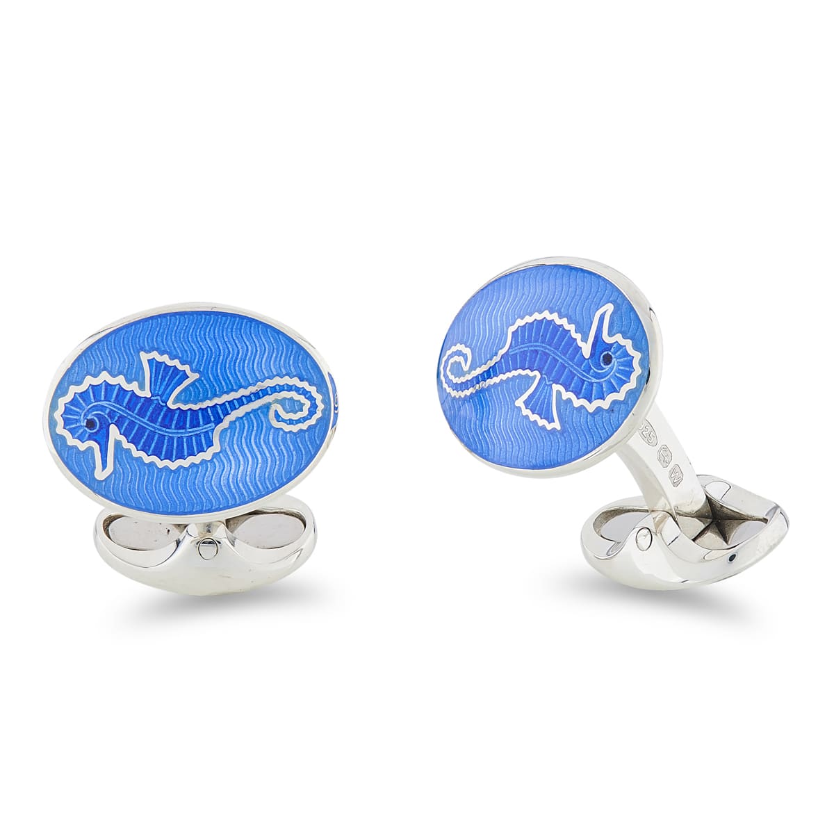 Deakin & Francis Cufflinks Sterling Silver Blue Enamel Seahorse - Silver