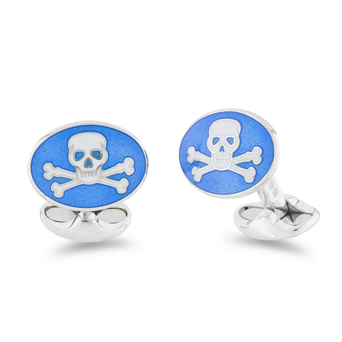 Deakin & Francis Cufflinks Sterling Silver Blue Enamel Skull And Cross Bones - Silver