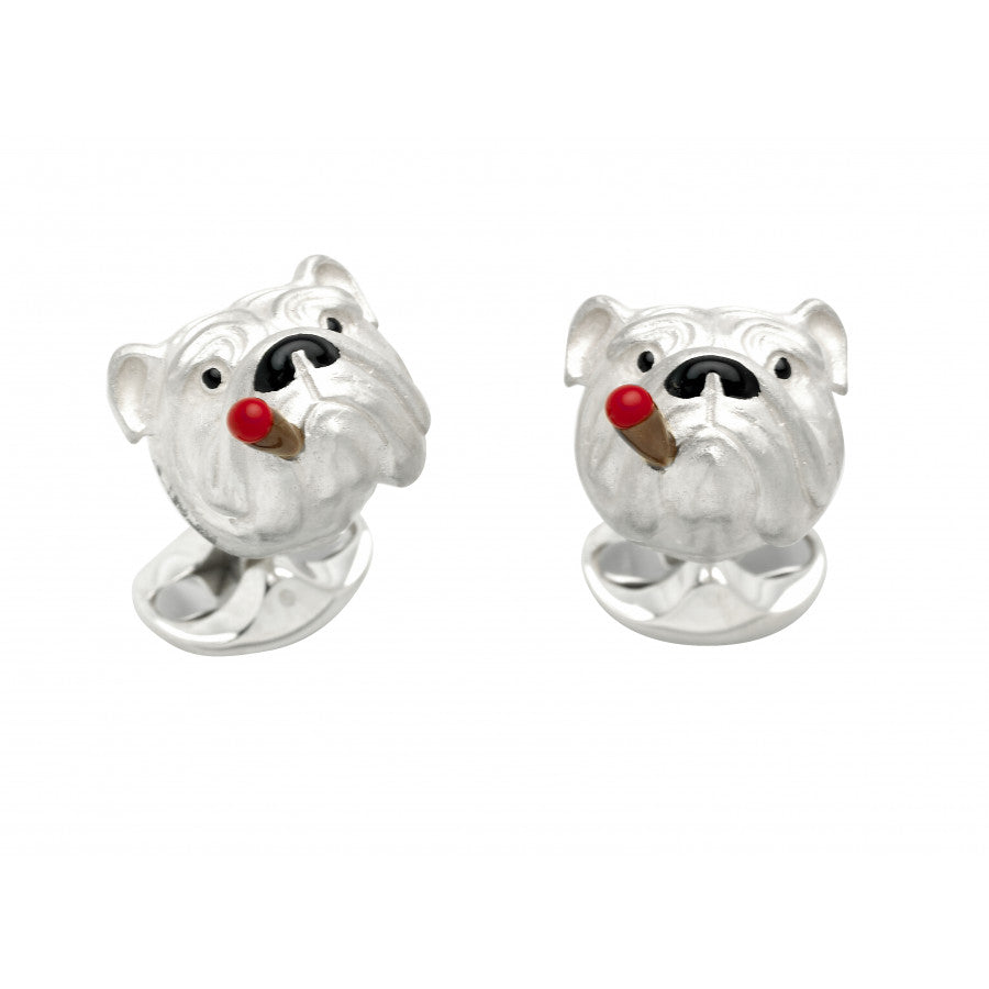 Deakin & Francis Cufflinks Sterling Silver Bulldog With Cigar - Silver