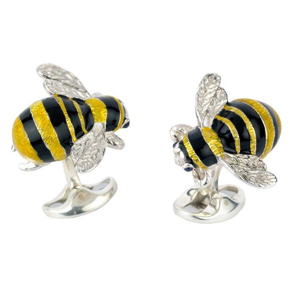 Deakin & Francis Cufflinks Sterling Silver Bumble Bee With Sapphire Eyes - Silver